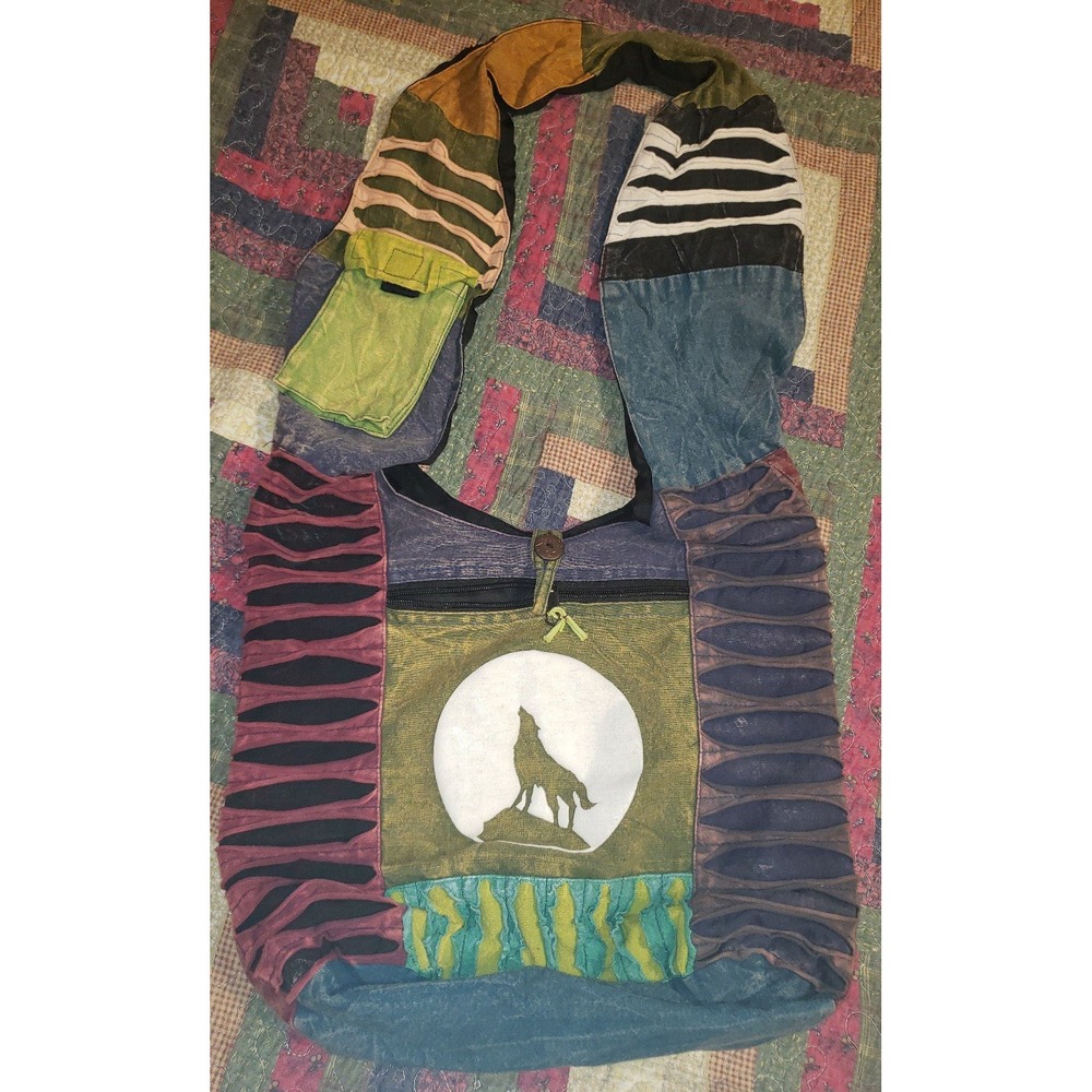 Oversized Howling Wolf crossbody tote